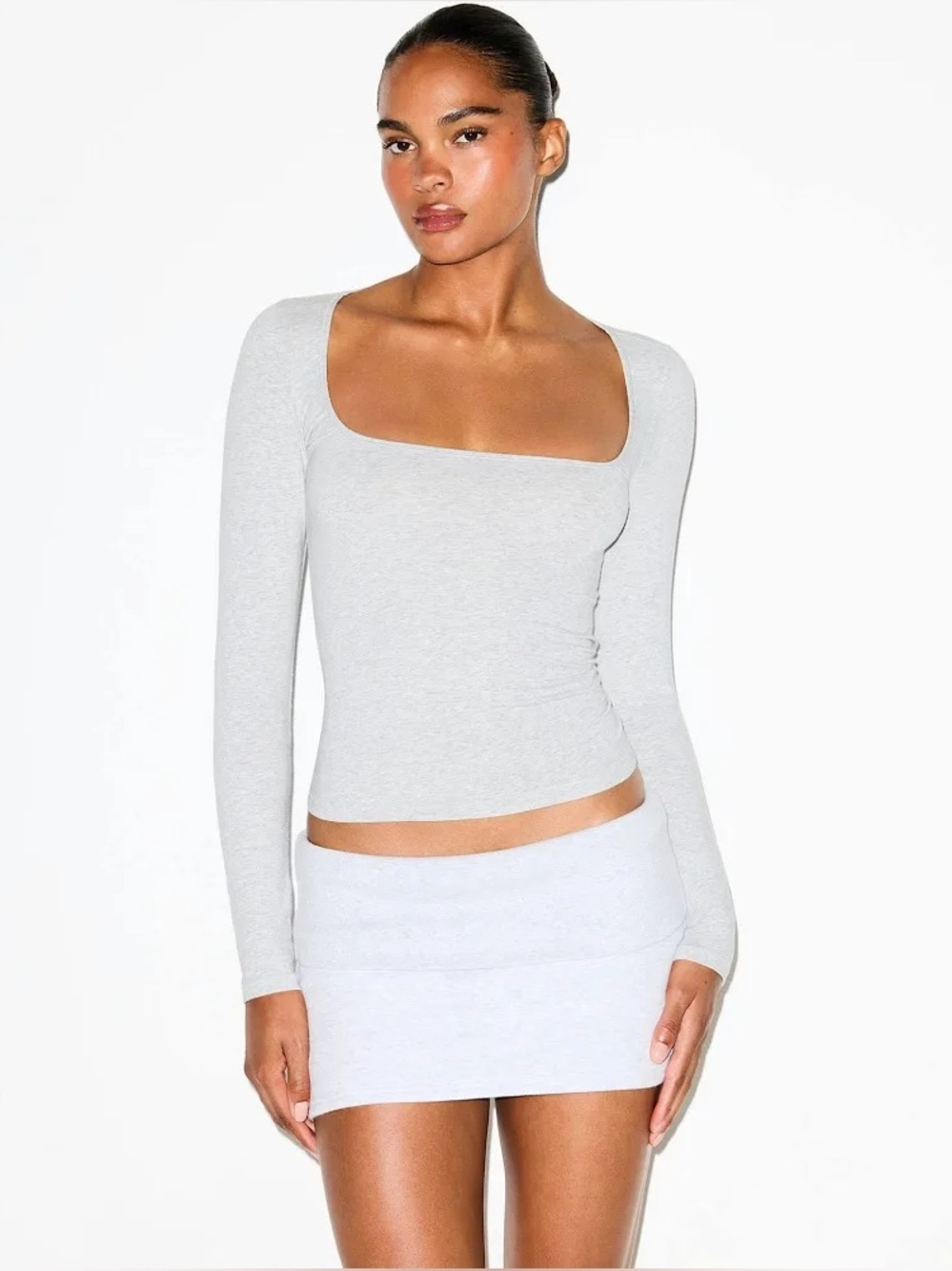 ▫️SKIMS Jersey Cotton Scoop Neck Long Sleeve Top - Light Heather Grey - Small